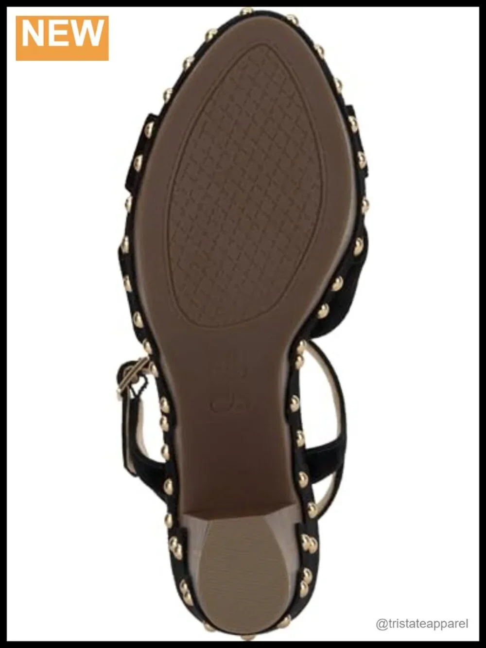 Block Heel Platform Sandals Leather Studded Ankle Strap Peep Toe